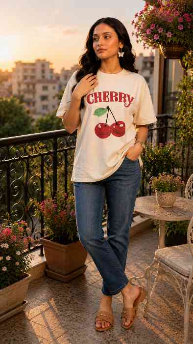 Printed  Jawdrobe Cotton Blend Oversized Fit Half Sleeve 